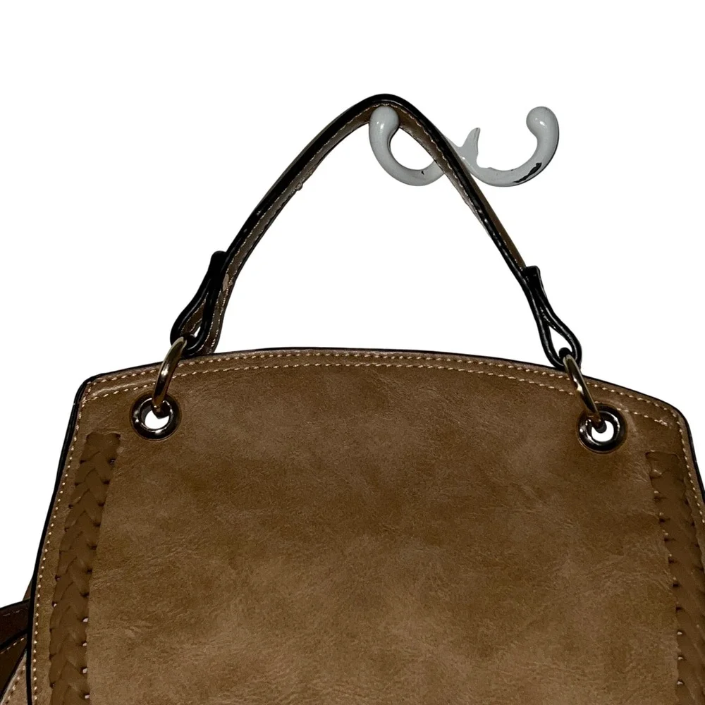 Womens Tan Faux Leather Satchel Handbag Shoulder Bag‎ Crossbody Strap Top Handle